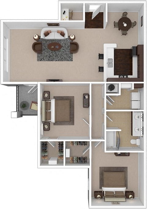 Floor plan for 2 beds, 1 bath, 1326 sqft